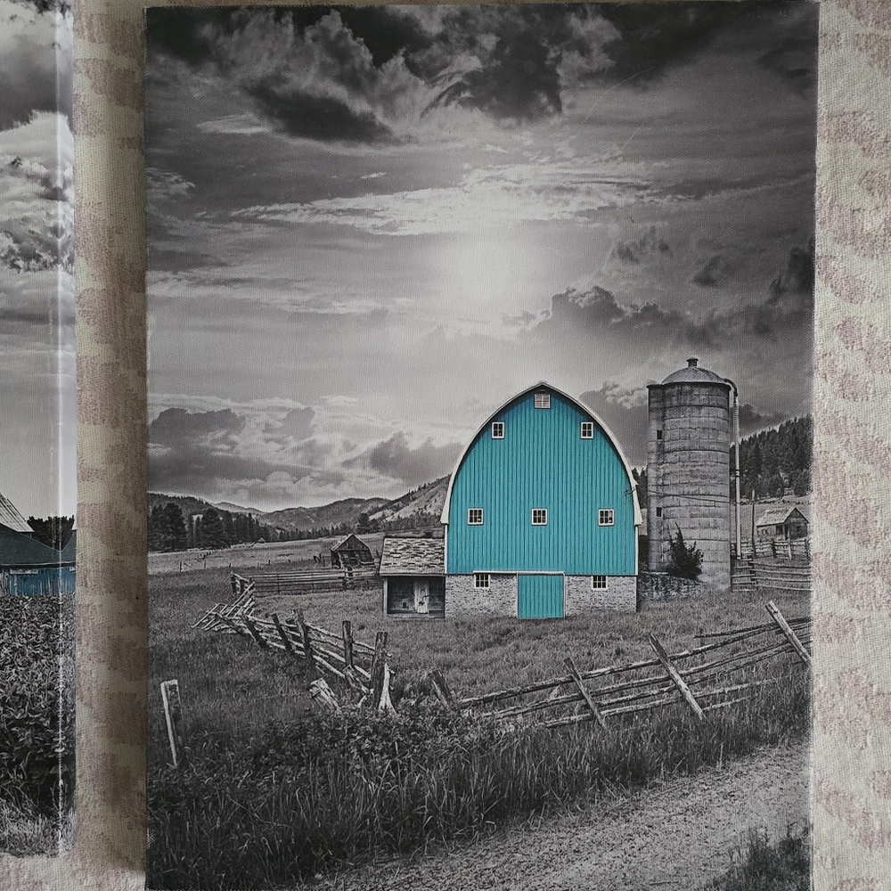 Rustic Farmhouse Barn Canvas Set - Teal Accent - Picture 2 of 5